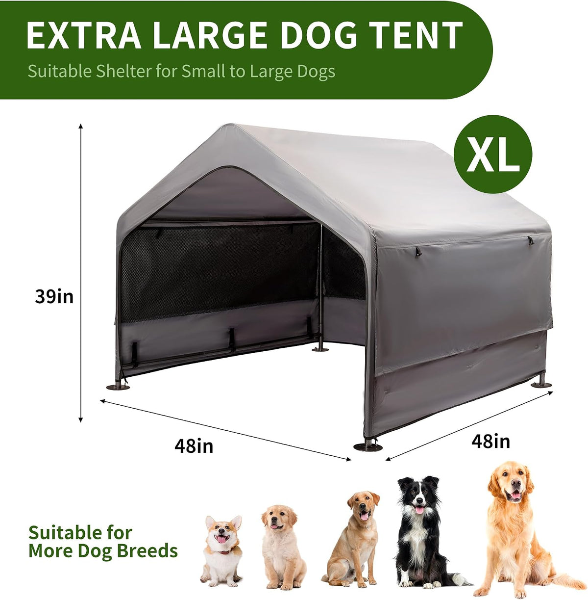 Summertrail Extra Large Dog House Outside - Gray Dog Tent With Mesh Windows (XLarge Size) - image 2