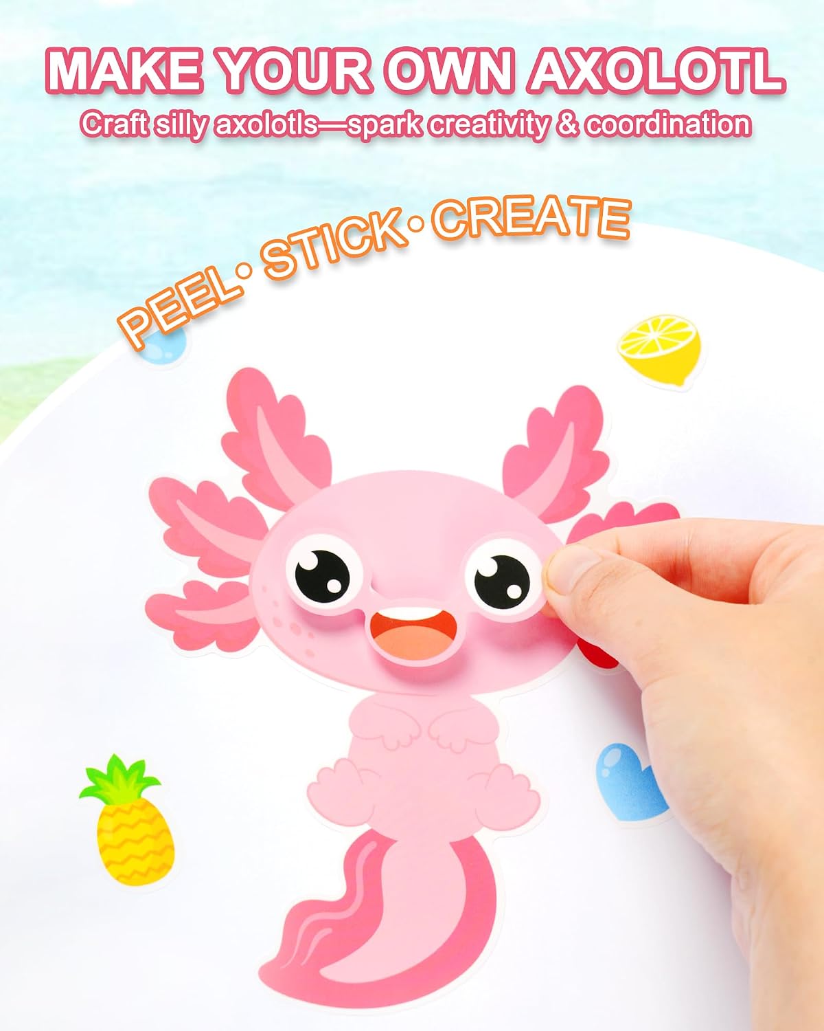 30 Unicorn Make-a-Face Sticker Sheets for Kids – Fun for Kids & Family - Axolotl - image 3