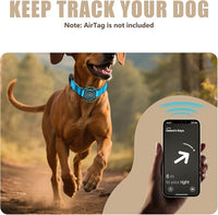 AirTag Dog Collar - Leather Dog Collar with Airtag Holder | IP68 Waterproof AirTag Holder with Metal Buckle, Comfortable GPS Dog Collars Tracker for Medium Large Dogs (Blue, M)