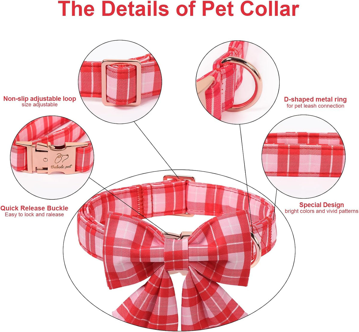 Green Dog Collar with Bow Tie, Christmas Bowtie Dog Collar M – Essentials for Dogs - M / T-Pink Plaid - image 3