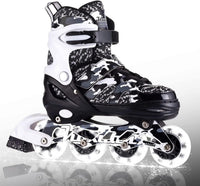 Kuxuan Boys Adjustable Inline Skates with Light up Wheels for Kids - Black Camo / Large(Kids 3-6 US)