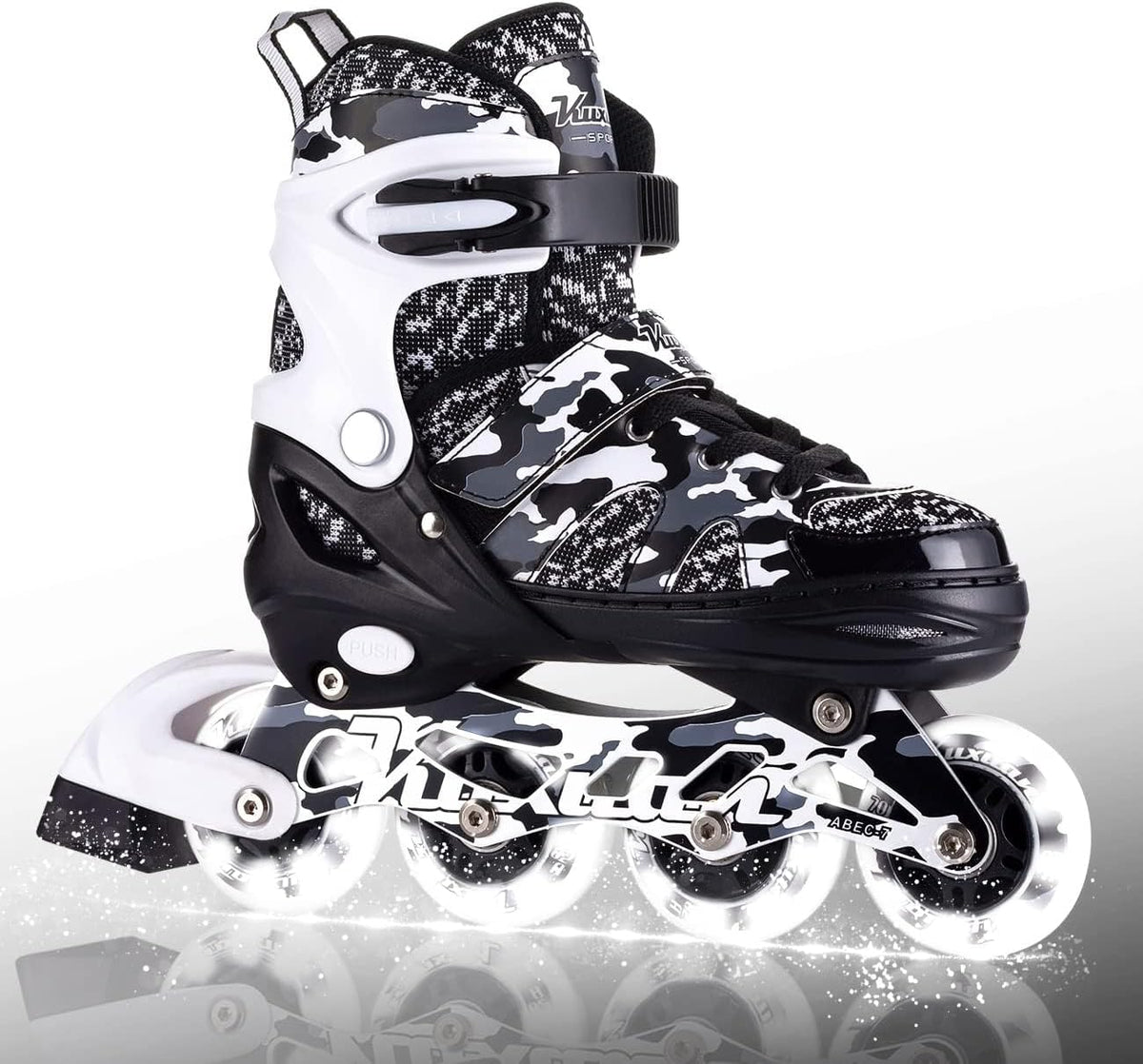Kuxuan Boys Adjustable Inline Skates with Light up Wheels for Kids - Black Camo / Large(Kids 3-6 US)