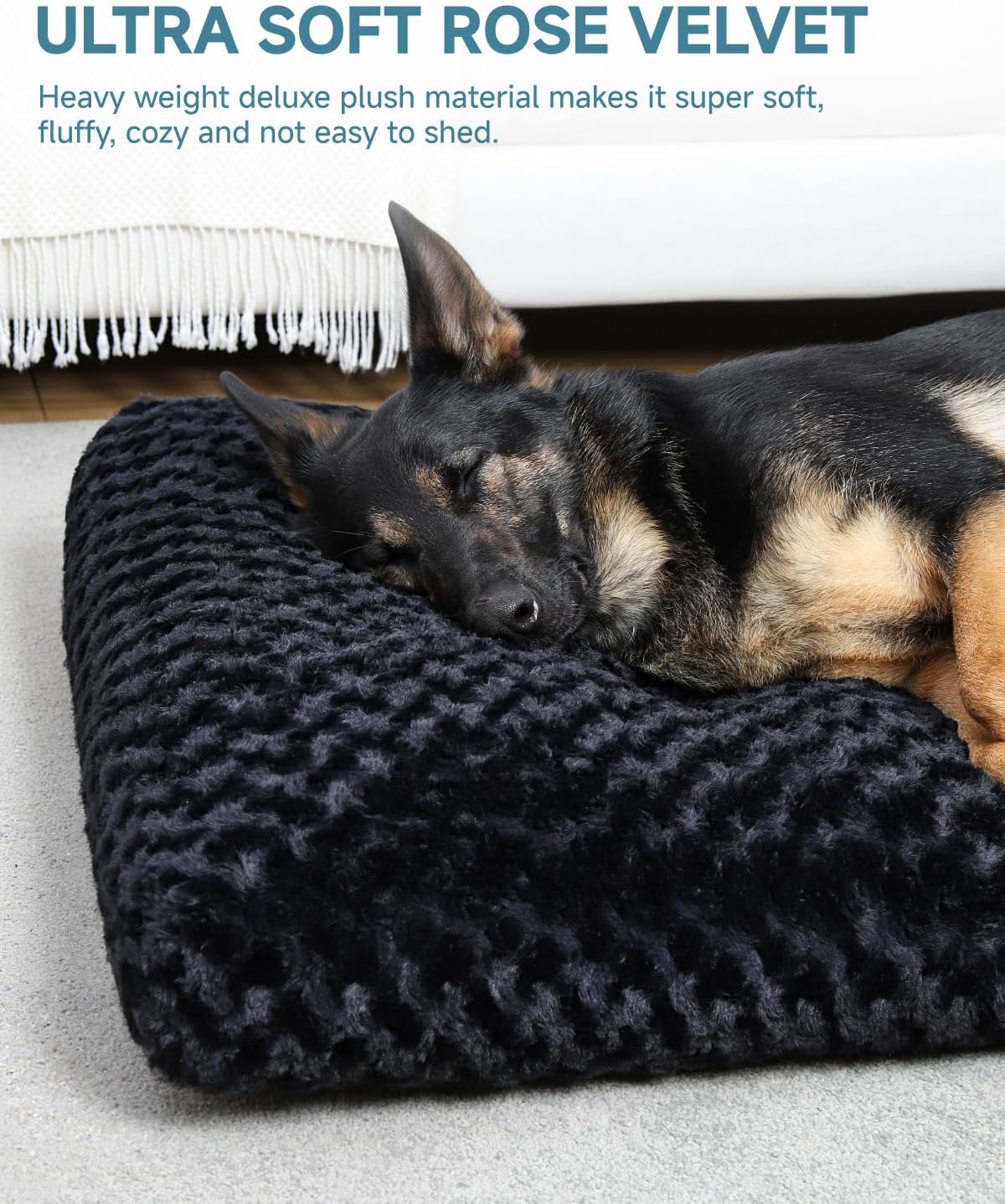KSIIA Washable Dog Bed Medium Size Dog Crate Bed Plush Pet Mat - Black / 47.0"L x 29.0"W x 4.0"Th - image 2