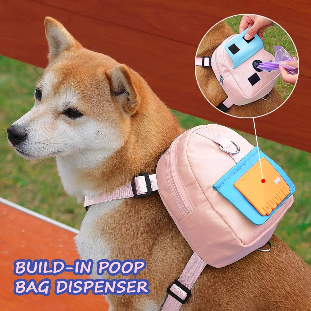 Dog Backpack Harness with Leash - Small / Pink - image 4