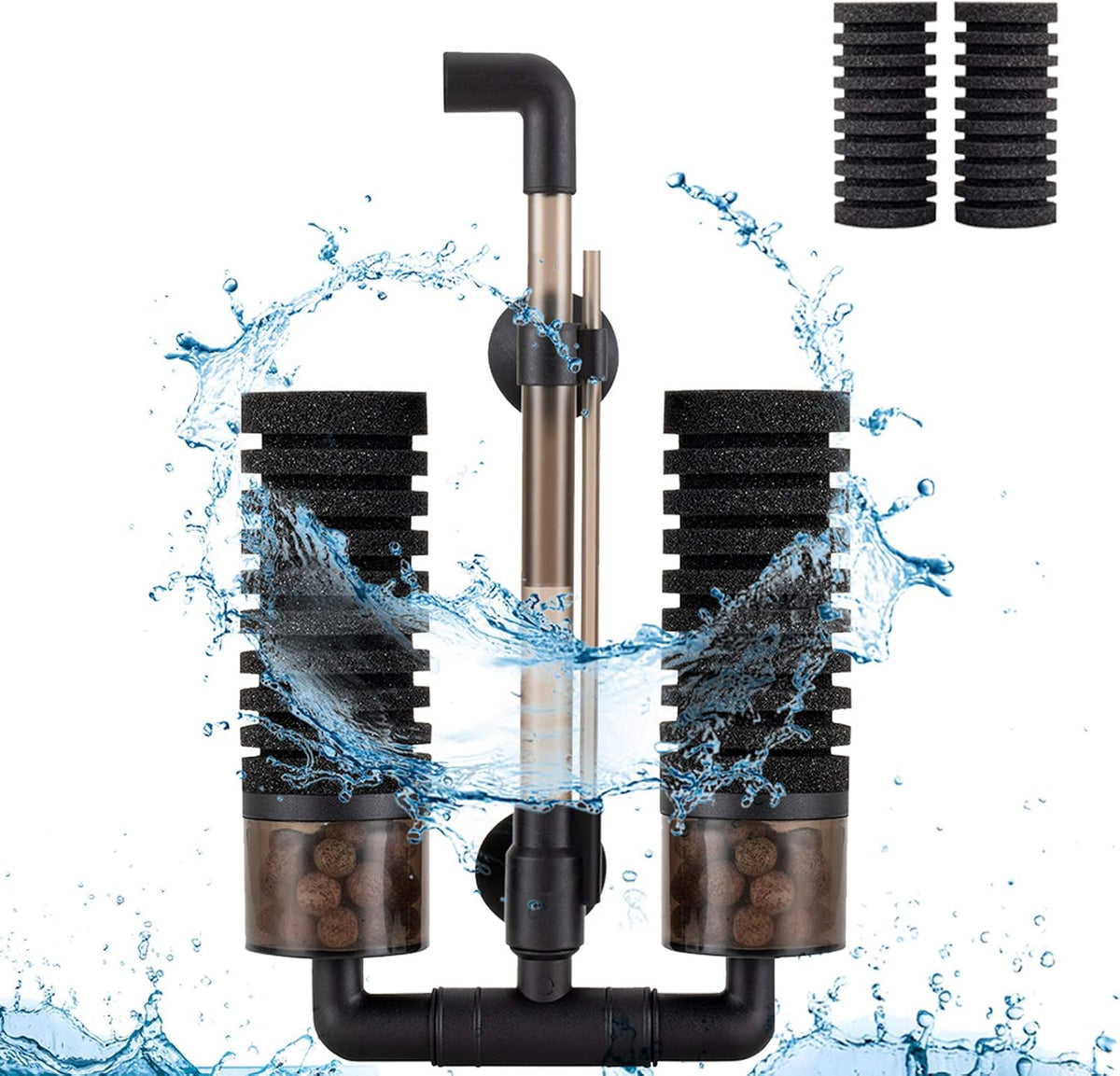 hygger Sponge Filter, Aquarium Filter Double Sponge Replaceable Media with 4 Biochemical Sponges - S for 10 to 40-gallon tank