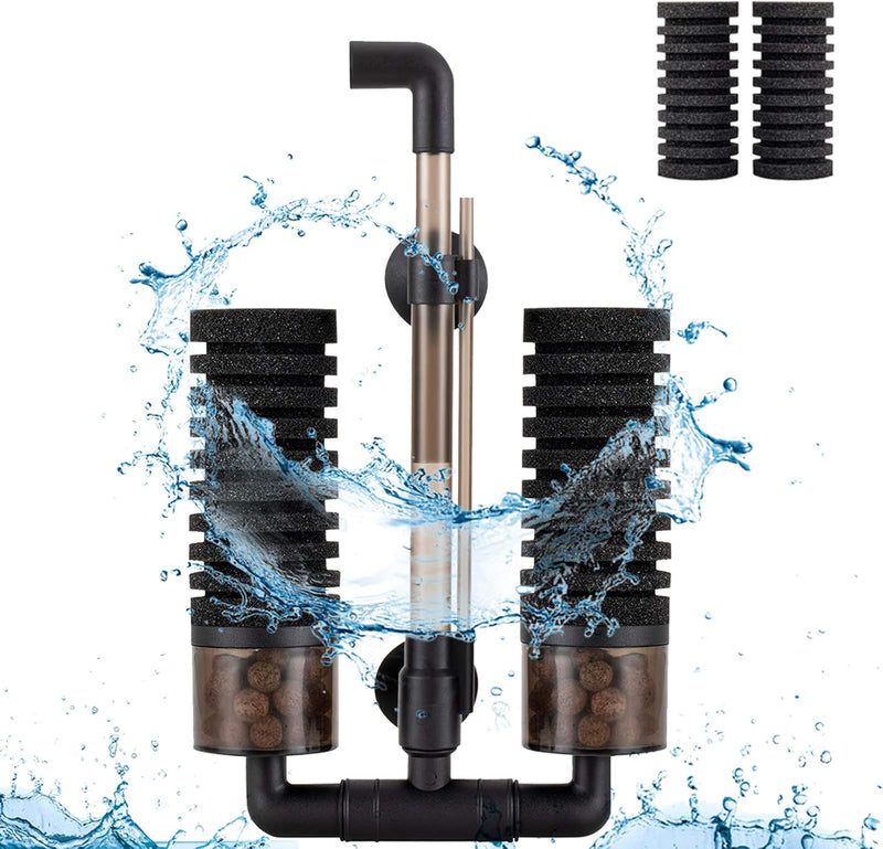 hygger Sponge Filter, Aquarium Filter Double Sponge Replaceable Media with 4 Biochemical Sponges - S for 10 to 40-gallon tank