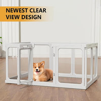 Clear Acrylic Dog Playpen with Door, for Puppy Cat Rabbit Transparent Pet Pen, Dog Playpen Indoor, Dog Fence, Easy Assemble & Cleaning Dog Pen for Small & Medium Dogs (23.6“ Height, 14PCS)