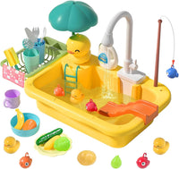 CUTE STONE Color Changing Play Kitchen Sink Toys - Yellow