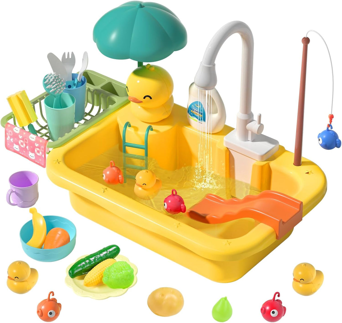 CUTE STONE Color Changing Play Kitchen Sink Toys - Yellow