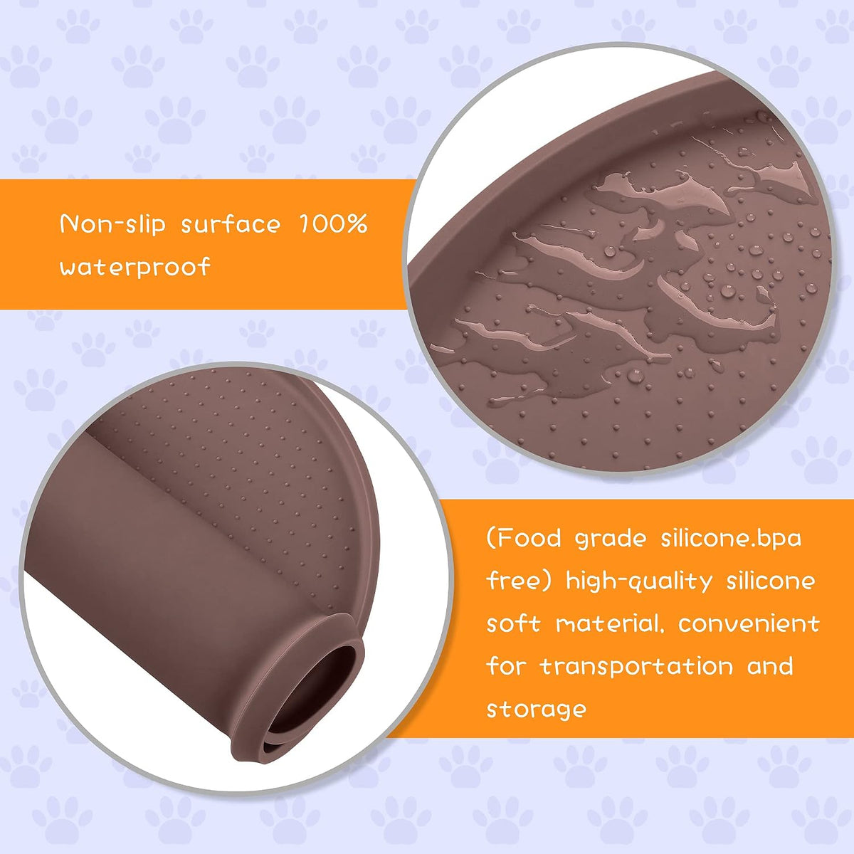 100% Waterproof 0.5" Raised Edge BPA Free Silicone Dog Food Mat - 19x12x0.5 Inch / Brown - image 3