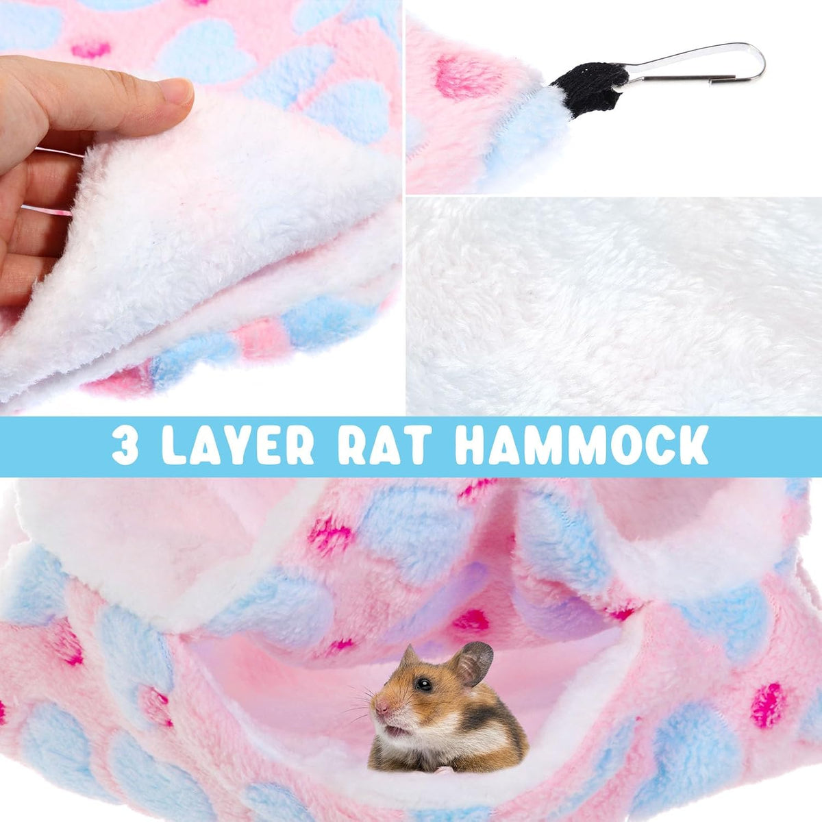 Abbylike 9 Pieces Rat Hammock 3 Tier Guinea Pig Ferret Hammocks Small - Green, Purple, Pink / Hearts - image 4