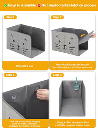 Waterproof Cat Litter Box Enclosure Splash Guard with Removable Mat - Gray Cat Face / Large - image 4