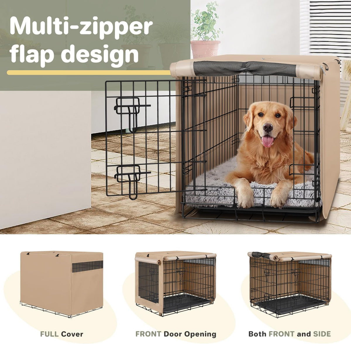 Dog Crate Cover, Kennel Covers Fit for 30 Inch Dogs Crate - Beige (with left window) / 36 Inch - image 3