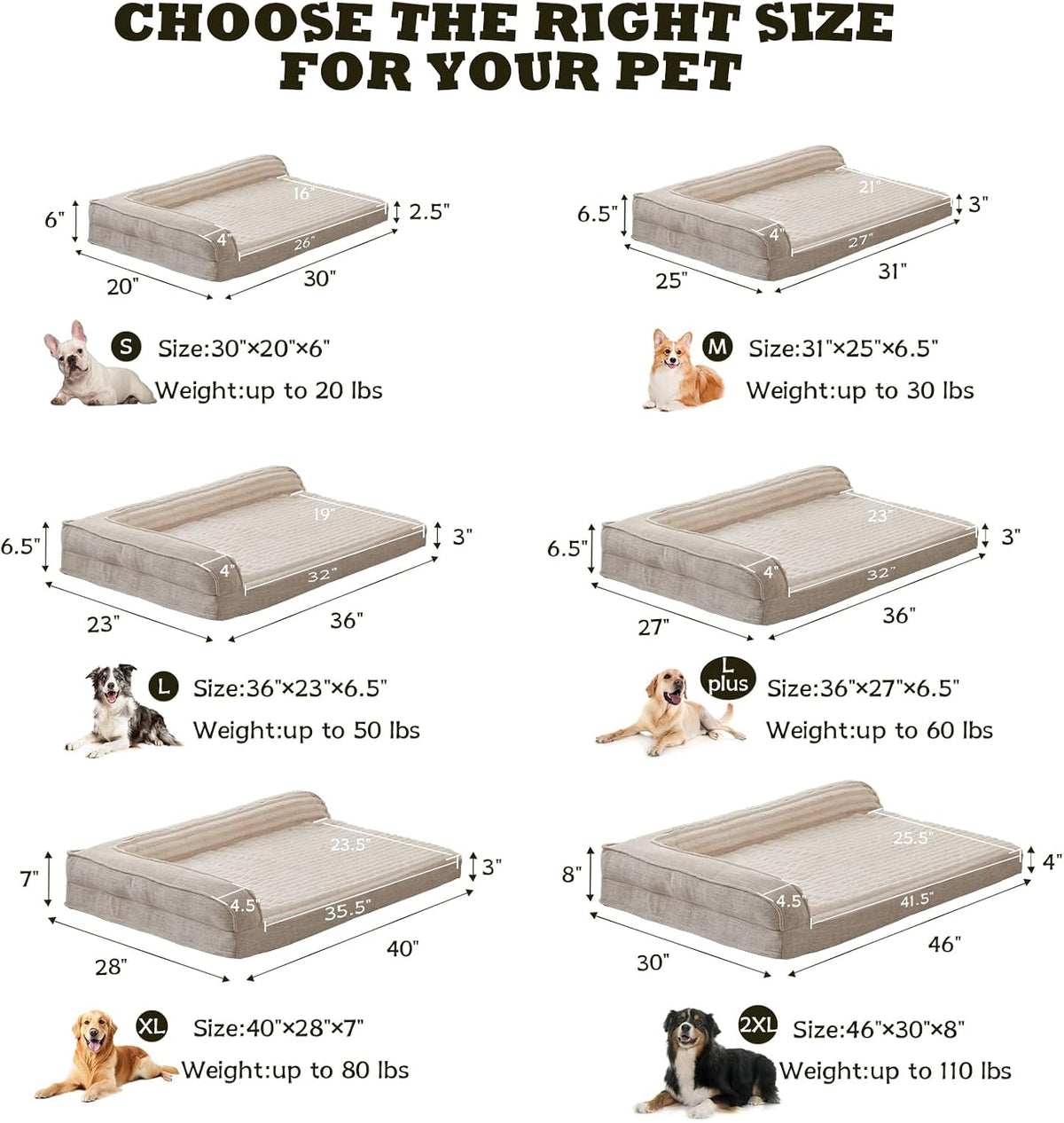 Orthopedic Dog Bed for Large Dogs - 40"L x 28"W x 7"Th / Beige - image 2