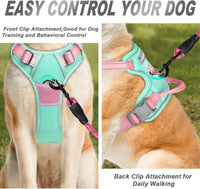 BARKBAY Dog Harness No Pull for Large Dogs Front Back Clips - Medium(Chest:22.5-28") / Cool Mint & Baby Pink - image 2