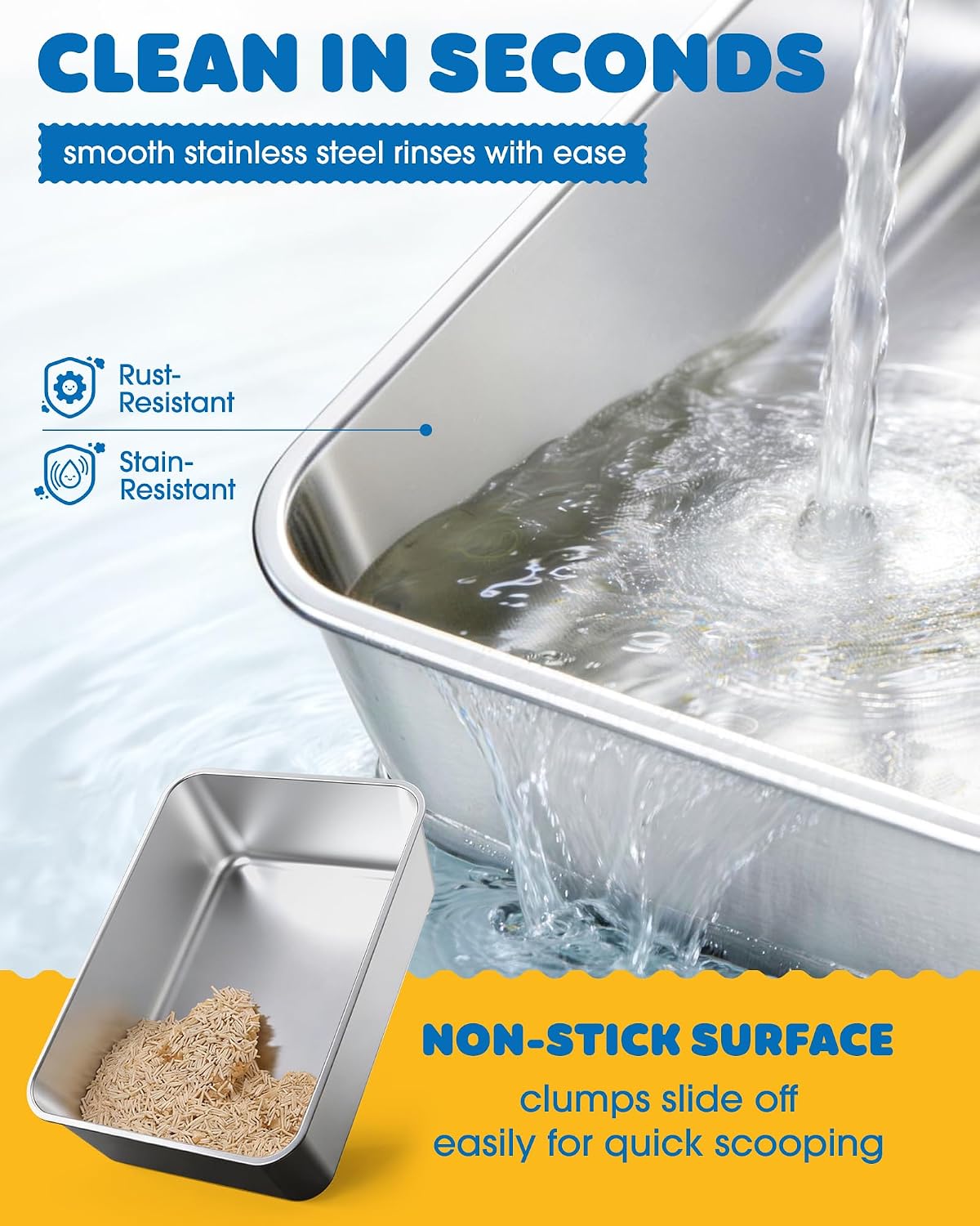 Powools Stainless Steel Cat Litter Box, High-Sided, M - XL (1 Pack) / Grey - image 3
