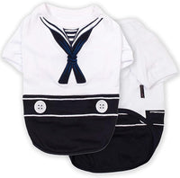 Parisian Pet Dog Shirt - Embroidered Sailor Dog Costume - 100% Cotton & Polyester Pet Costume - Sleeved Dog Clothes - Blue and White Dog Costumes for Small Dogs - Dog Shirts - S