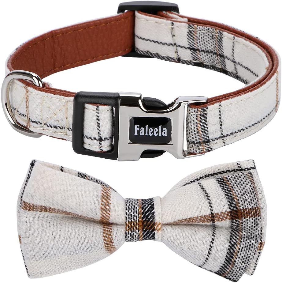 Faleela Soft &Comfy Bowtie Dog Collar - Large(Pack of 1) / Beige