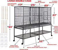 Large Double Center Divider Birdhouse Treehouse Bird Flight Parrot Breeder Cage Feeder Doors Side Breeding Nest Doors Easy Clean Pull Out Tray with Removable Rolling Stand