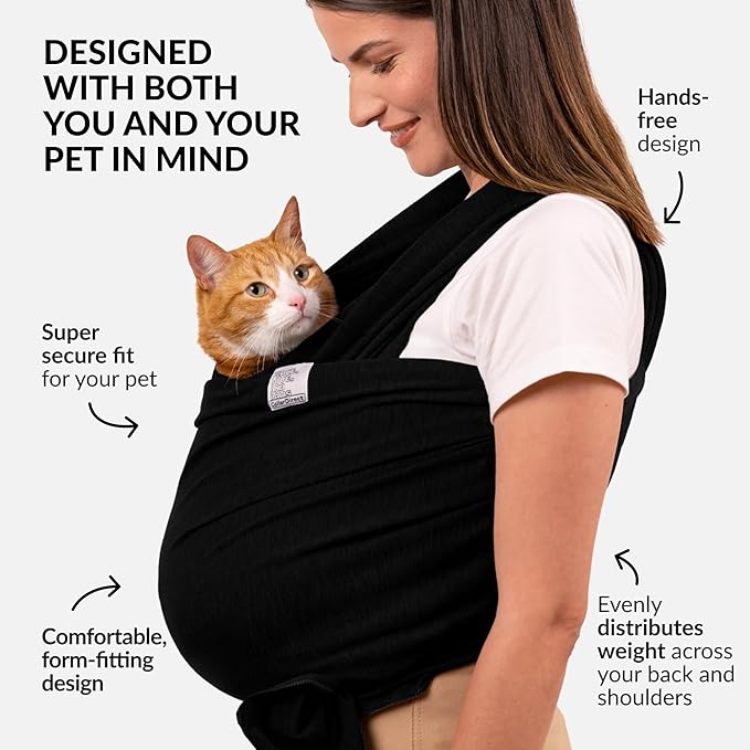 Dog Sling Carrier for Small Dogs - Anti-Anxiety Cat Sling, Puppy Pouch - Pet Sling in Gray Black Blue Green Pink Yellow (Black, Standard)