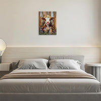 Funny Cow Bathroom Pictures Wall Art, Rustic Brown Cute Cow Bathroom Wall Decor, Farmhouse Floral Framed Painting Animal Flower Canvas Artwork for Bedroom Living Room Decorations 16"L x 12"W