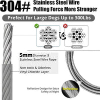Jenico Dog Tie Out Cable - 10/15/20/30/40/50/70/100/150FT Runner Cable with Swivel Hook and Shock Spring, Outdoor Dog Leash Tether for Yard and Camping, Up to 500 LBS