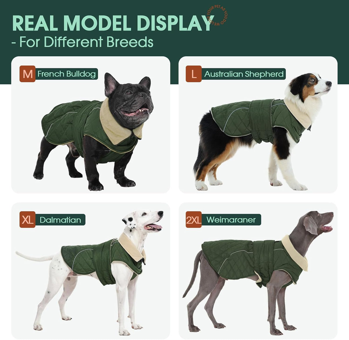 Kuoser Large Dog Coat, Fleece Lined Dog Winter Jacket with Harness Hole, L – Essentials for Dogs - Xxx-large (Chest: 35.43" - 43.3") / A-Forest Green - image 2