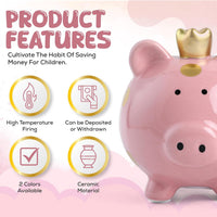 SOBEIT Piggy Bank for Kids Girls Boys, Glazed Ceramic Coin Bank - Style 2 Pink - image 3