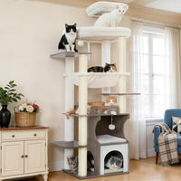 Modern Cat Tree, 76'' Tall Cat Tower, 3 Big Platform GCT103WB - Rustic Gray / 70.9 inches
