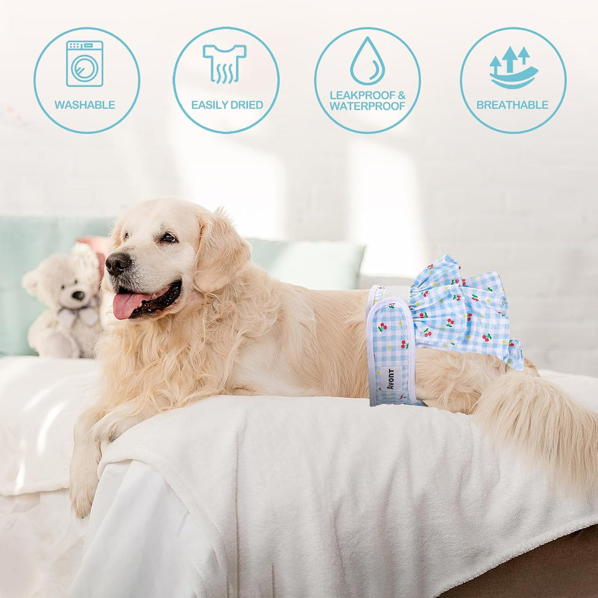 Avont 3 Pack Reusable Dog Diapers Female-Strawberry/Orange/Cherry – Essentials for Dogs - Fruit Pattern - Strawberry/Orange/Cherry / L - image 2