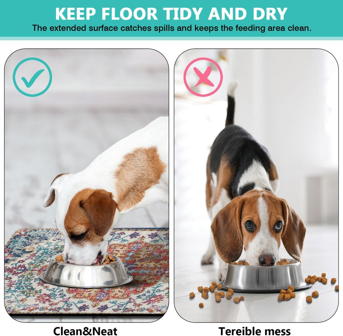 Pet Feeding Mat for Floors Cat Food Mat Waterproof Dog Food Mat - 24"L x 16"W / Boho-2 - image 4