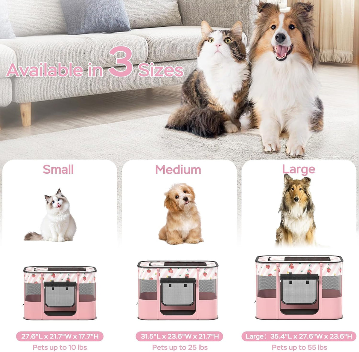 Foldable Pet Cat Playpen, Indoor Cat cage Crates S - Pink / Large（35.4"L x 27.6"W x 23.6"H） - image 4