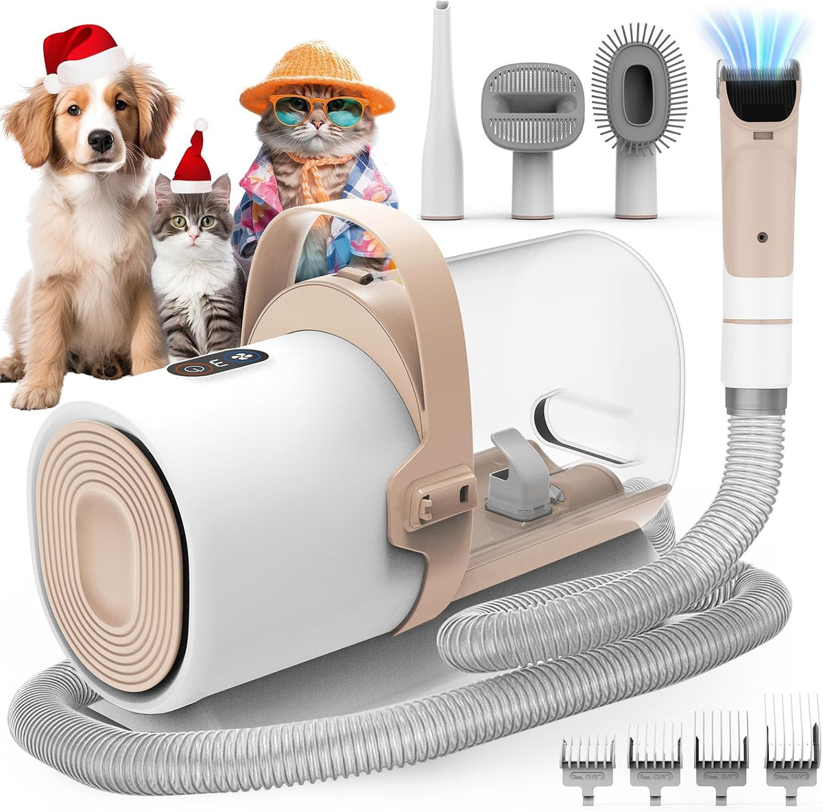 Dog Grooming Vacuum, All-in-One Pet Grooming Kit with Hair Clipper & Shedding Brush, Low Noise - Pink