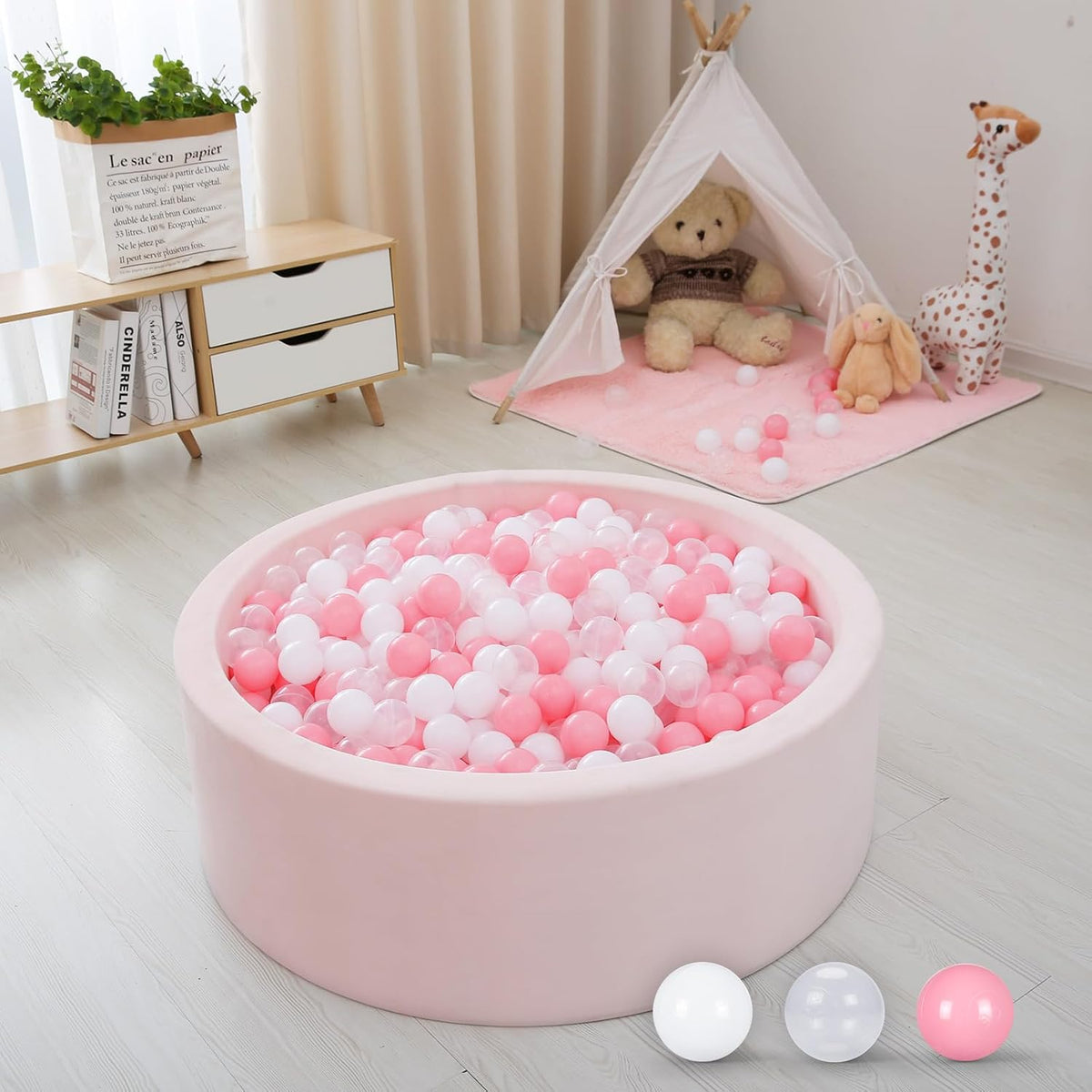 Ball Pit Balls for Toddlers, Crush Proof - Pink+White+Transparent / 100 balls - image 3