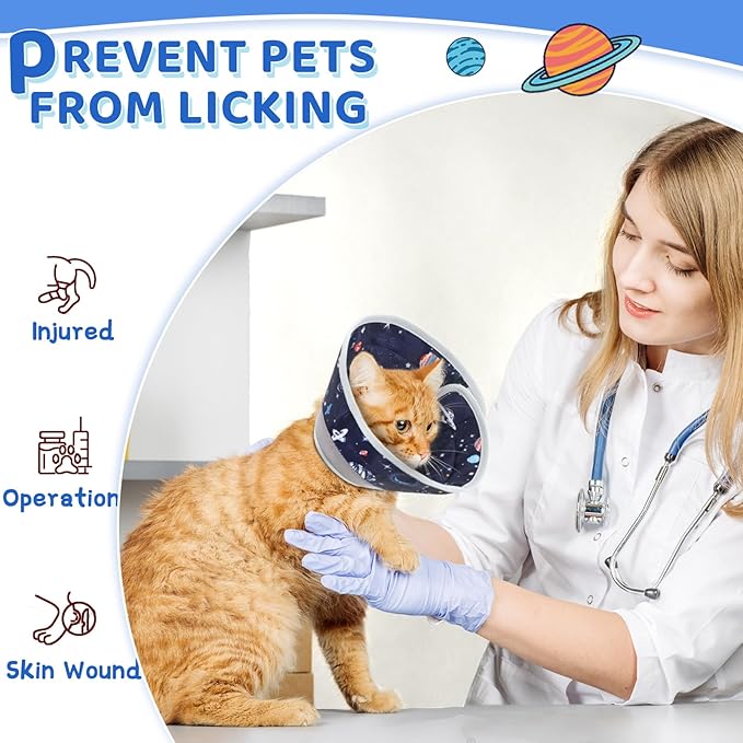 Cat Cone Collar Soft to Stop Licking, Adjustable, Foldable Lightweight Kitten Cones After Surgery Recovery for Cats & Kittens, Cat Cone Alternative (Grey, S)