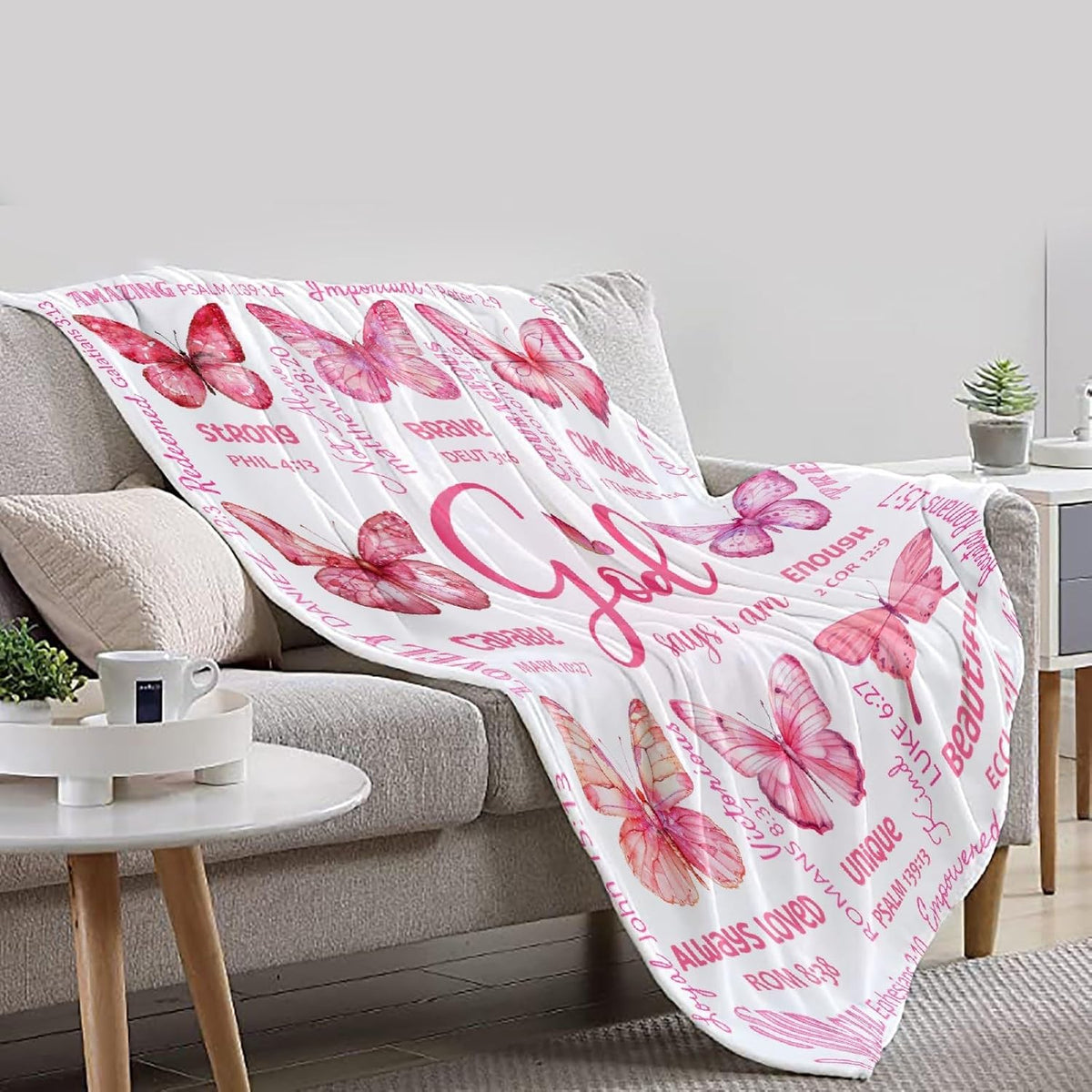 Cat Throw Blanket with Bible Verse, Thoughtful Christian Gifts - Butterfly Bible Verse / 60"x80" - image 4
