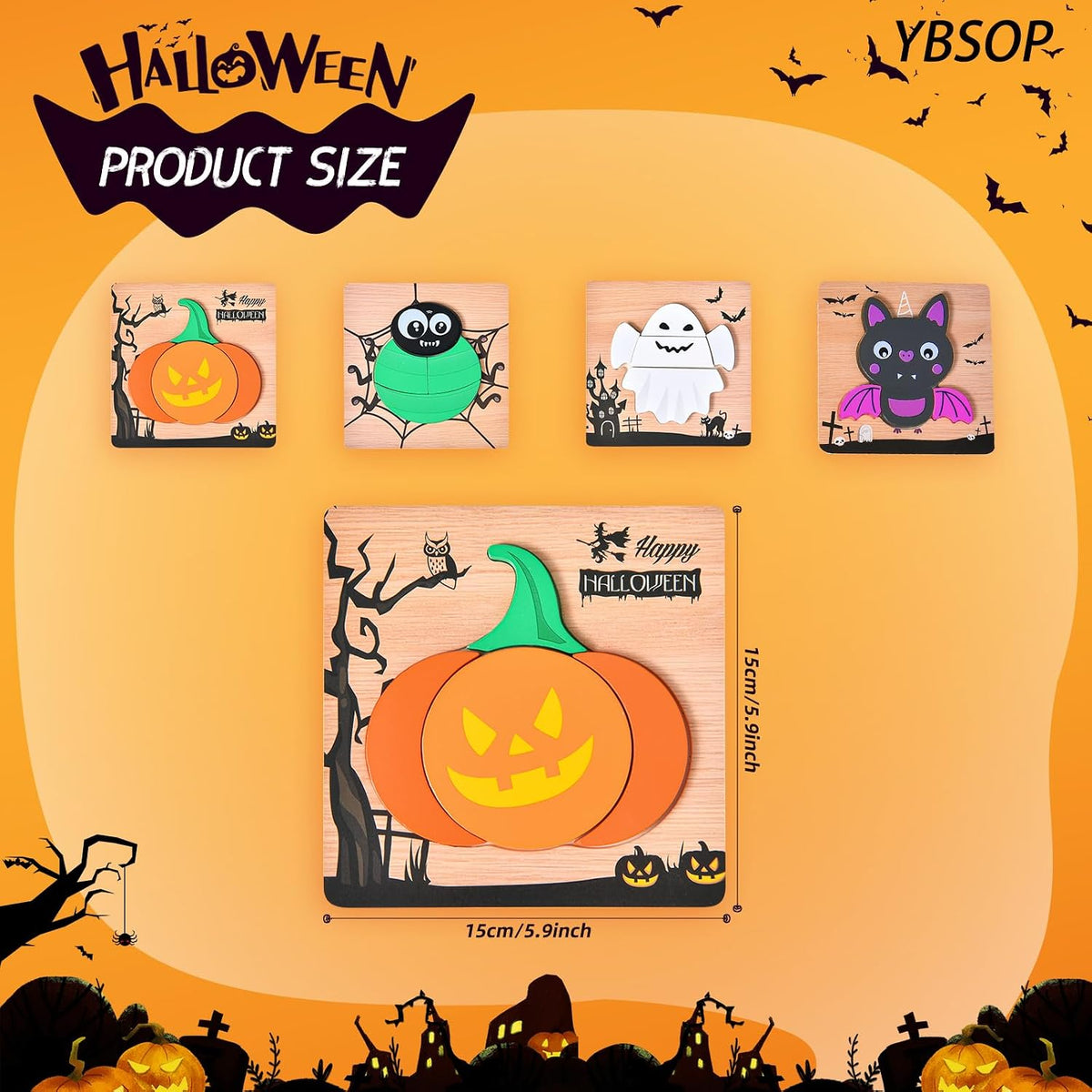 4 Pack Halloween Wooden Puzzles for Kids Jigsaw Puzzles Halloween - Halloween - image 2