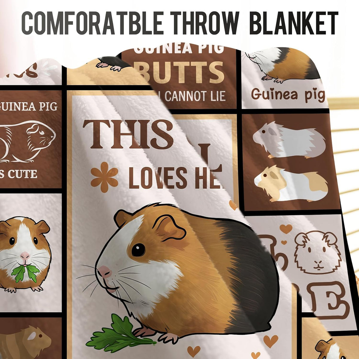 Levens Black Cat Blanket, Cozy Cats Blankets for Cat Lovers 60"x50" Soft Plush Black Cats Gifts - Guinea Pig Blanket Brown / 50"x60" - image 4