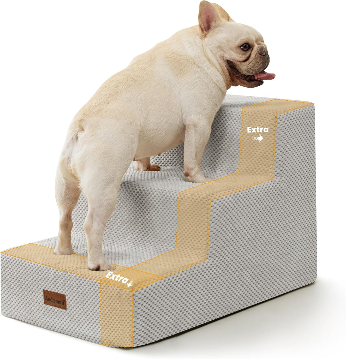 Dog Stairs for Small Dogs & Cats - Light Grey / Wider 3-Step 15.7" H
