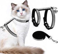 Cat Harness and Leash Set, Escape Proof Adjustable Cat Harness - Black Rhinestones / Small
