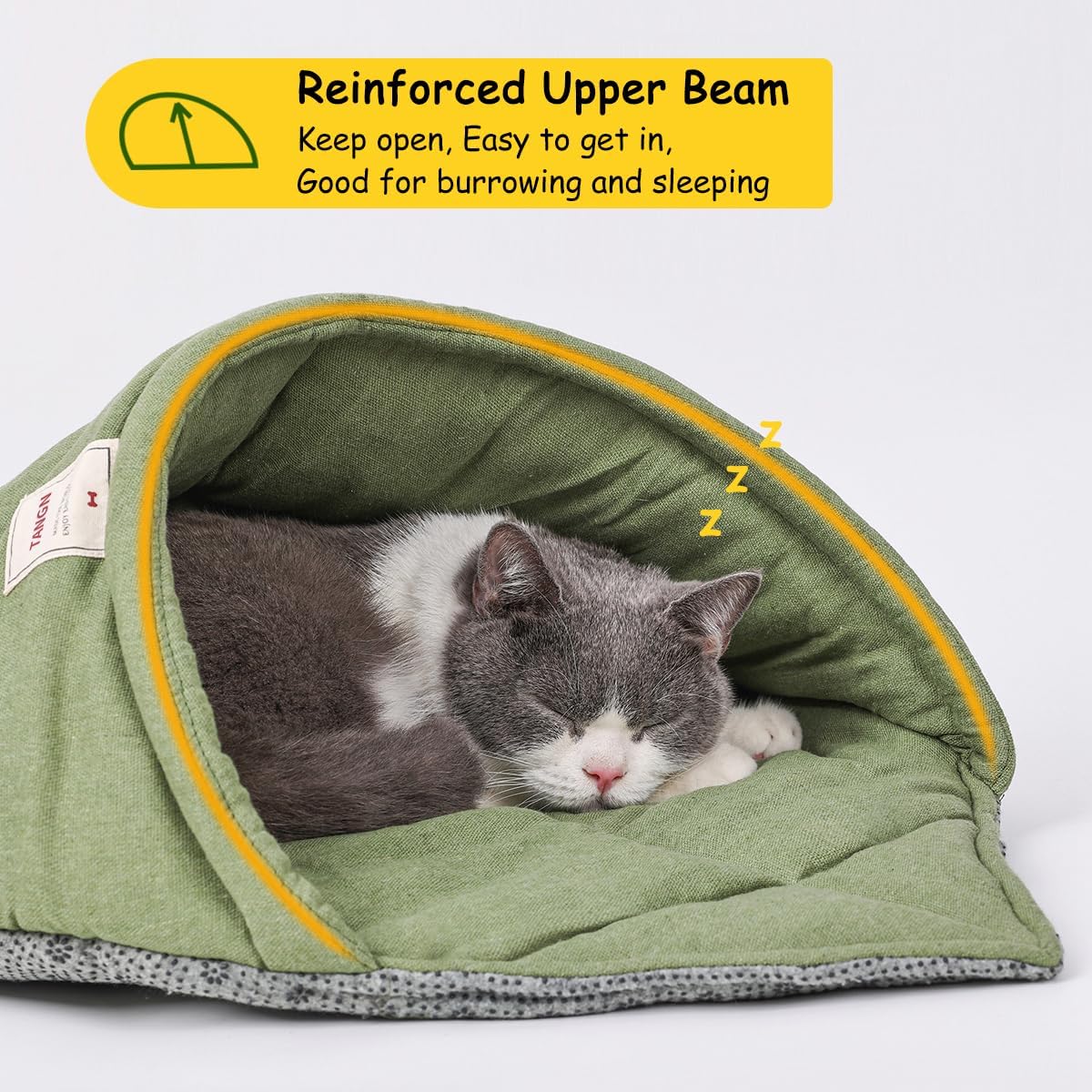 Cat Sleeping Bag Cave Bed with Non-Slip Bottom – Essentials for Cats - Green with Support / M - image 2
