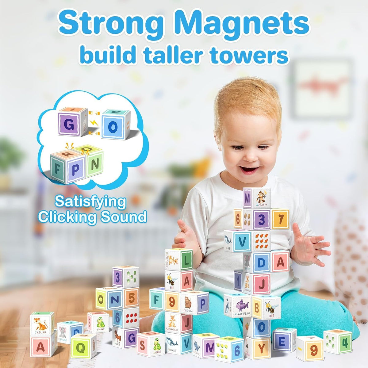 Large Magnetic Blocks,56PCS 1.34in 3D Building Cubes for Kids Ages 3+ – Fun for Kids & Family - Printed-30PCS(1.34in) - image 3