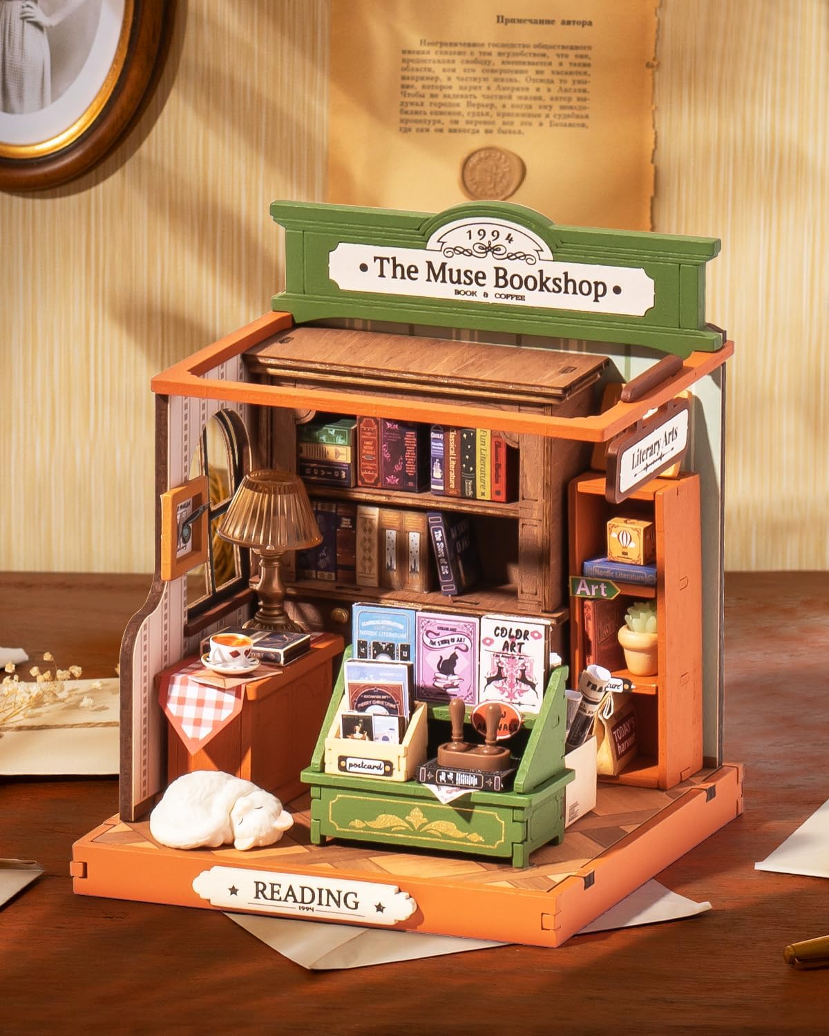 Rolife Tipsy Cat Bar DIY miniature kit, layered mini bar scene for a bookshelf - view 8