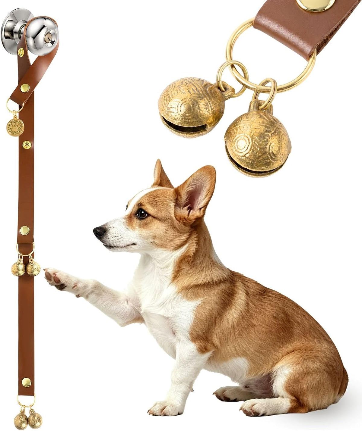 Kytely Leather Dog Doorbells to Go Outside - Brown