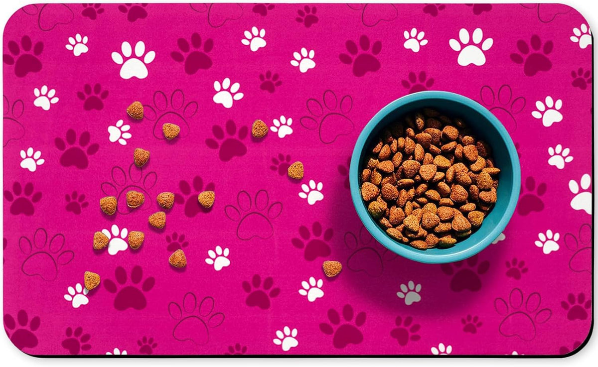 Dog Food Mat, Absorbent Water Bowl Mats Cat Pet Feeding Placemats Pink 20 * 12 inch – Essentials for Dogs - Hot Pink / 32"L x 24"W