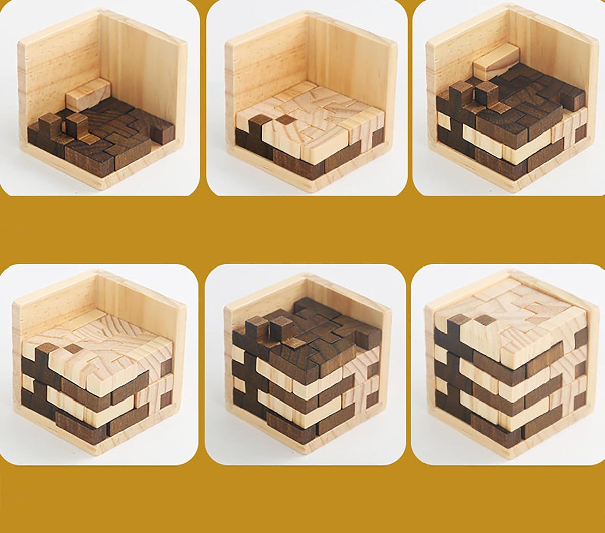 Wooden Brain Teaser Puzzles Cube Stocking Stuffers Wooden Puzzles - Brown and Natural - image 4
