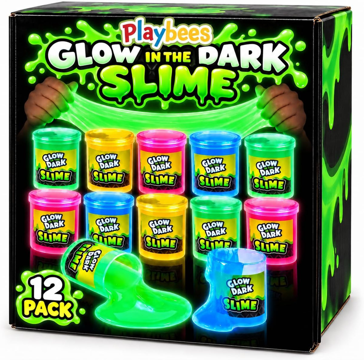 Playbees Glow in the Dark Slime, Neon Goo Party Favors for Kids - 12 Pack