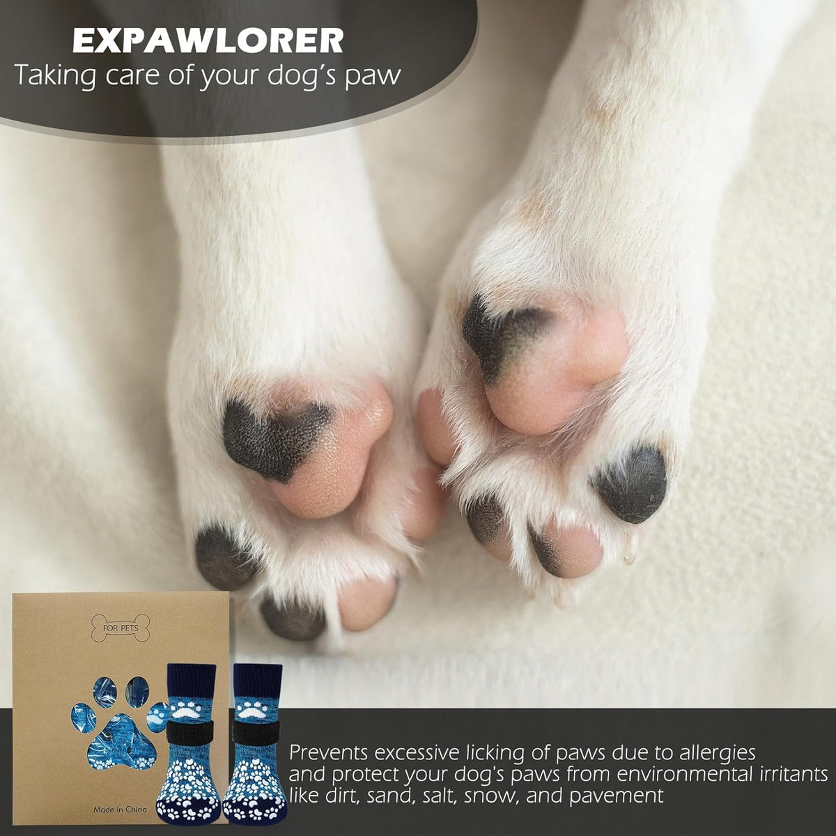 Anti Slip Dog Socks to Prevent Licking Paws - Small (4 Count) / Blue - image 3