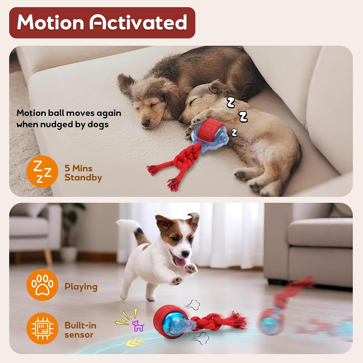 Dog Toys Interactive Rolling Ball with Rope, Motion-Activated – Essentials for Dogs - image 4