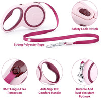 Segarty 26ft Dog Leash Retractable - Pink Wine / 16ft(up to 44 lbs) - image 3